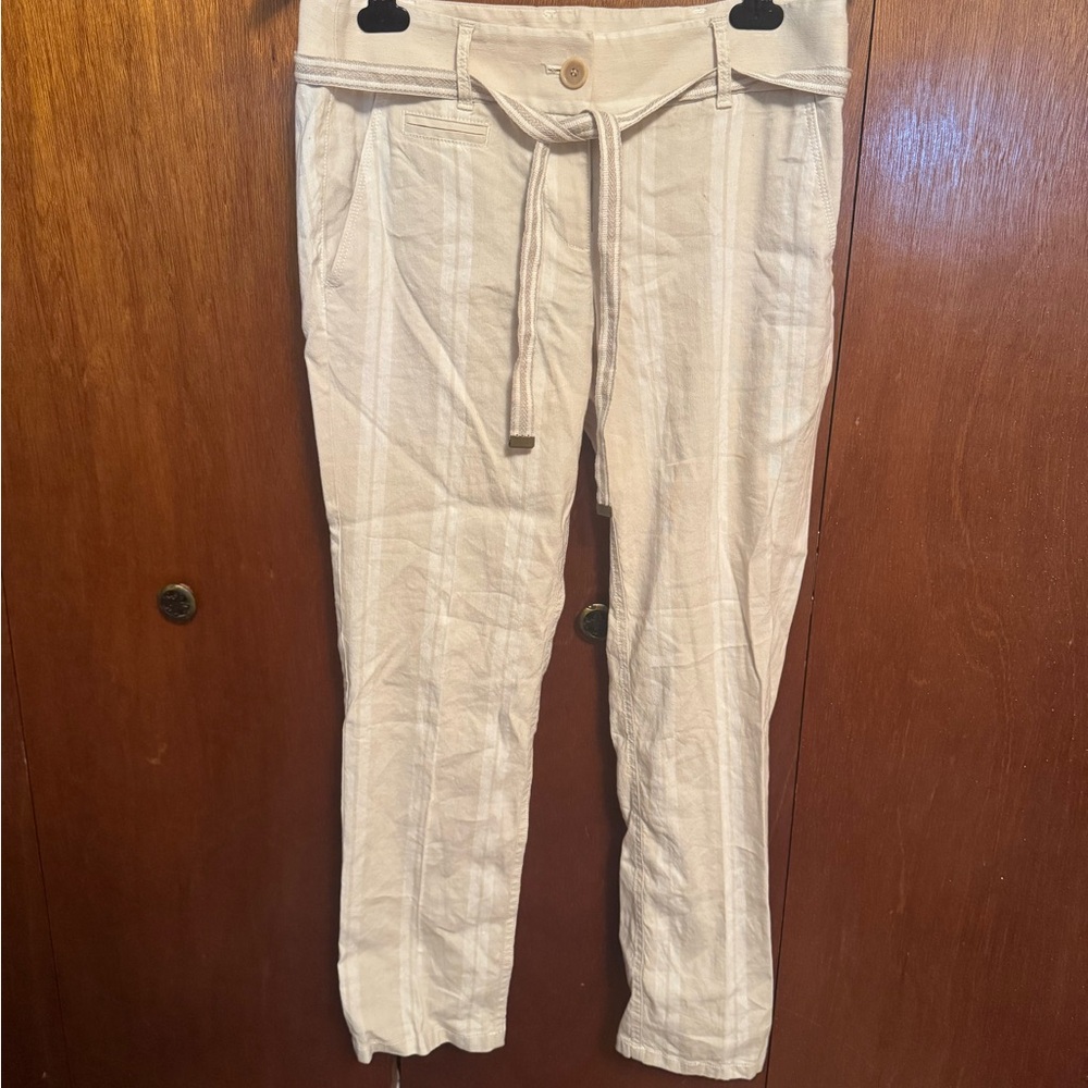LOFT Beige Striped Linen Trousers size 2 new with tag